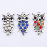 5pcs Colorful Rhinestone Owl Bird Charms Pendants For DIY Necklace Making