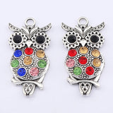 5pcs Colorful Rhinestone Owl Bird Charms Pendants For DIY Necklace Making