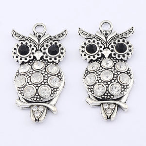 5pcs Colorful Rhinestone Owl Bird Charms Pendants For DIY Necklace Making