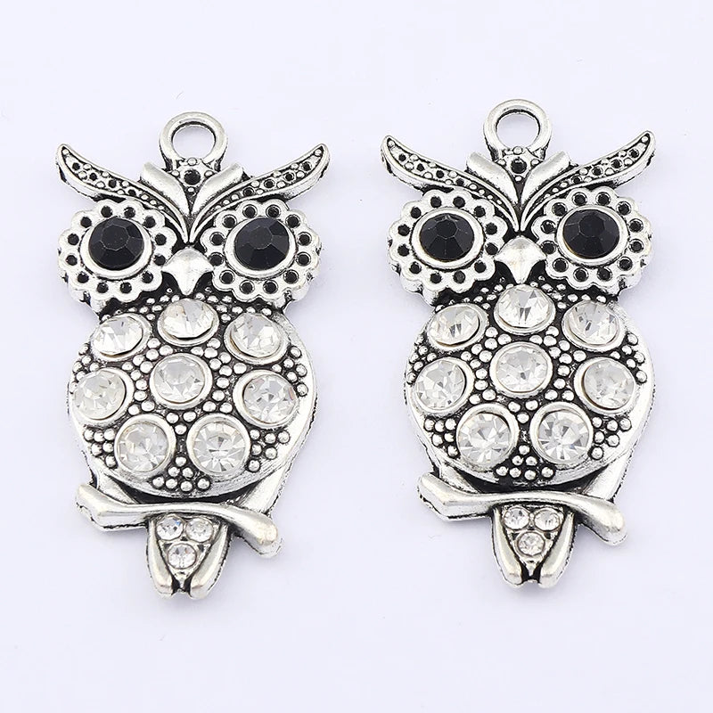 5pcs Colorful Rhinestone Owl Bird Charms Pendants For DIY Necklace Making