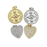 Silver Evil Eye Coin Pendant with Heart Zircon