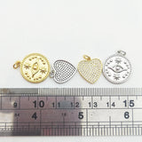 Silver Evil Eye Coin Pendant with Heart Zircon