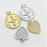 Silver Evil Eye Coin Pendant with Heart Zircon