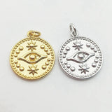 Silver Evil Eye Coin Pendant with Heart Zircon