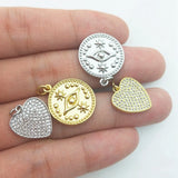 Silver Evil Eye Coin Pendant with Heart Zircon