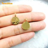 5pcs Simple Round Tree Flower Pendant Plated Plant Pattern Charms for Necklace