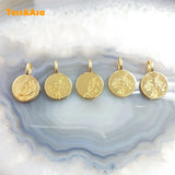 5pcs Simple Round Tree Flower Pendant Plated Plant Pattern Charms for Necklace
