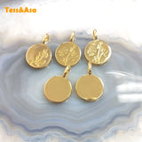5pcs Simple Round Tree Flower Pendant Plated Plant Pattern Charms for Necklace