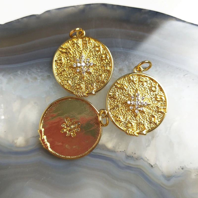 Twelve Constellations Brass Pendant Rhinestone Chain Necklace Charms