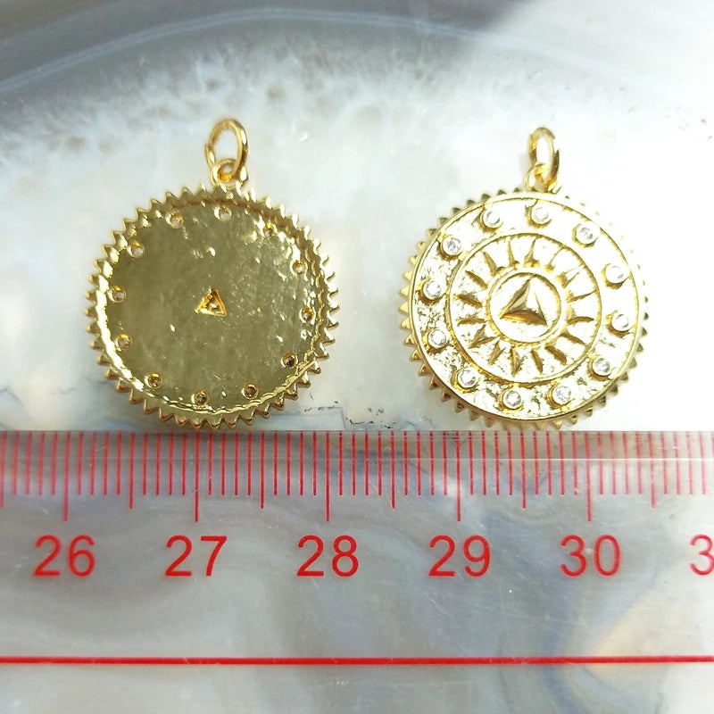 5pcs Vintage Sun Pendant Plated Brass CZ Round DIY Jewelry Men Women