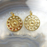 5pcs Vintage Sun Pendant Plated Brass CZ Round DIY Jewelry Men Women