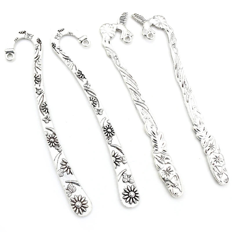 5pcs Vintage Flower Bookmark Charms Antique Silver Plated DIY Zinc Alloy Charms