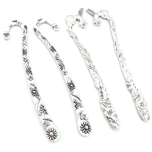 5pcs Vintage Flower Bookmark Charms Antique Silver Plated DIY Zinc Alloy Charms