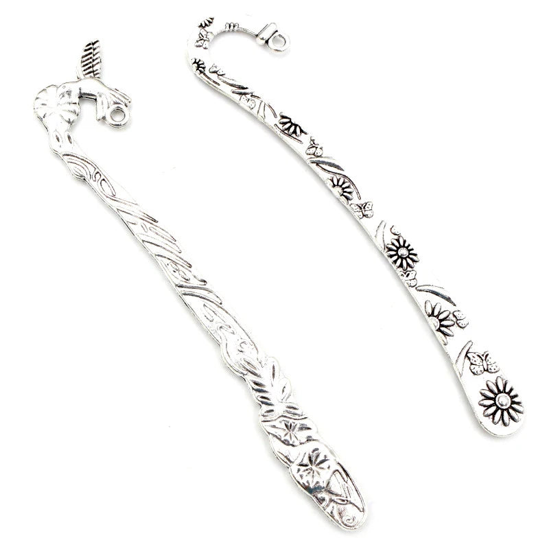 5pcs Vintage Flower Bookmark Charms Antique Silver Plated DIY Zinc Alloy Charms