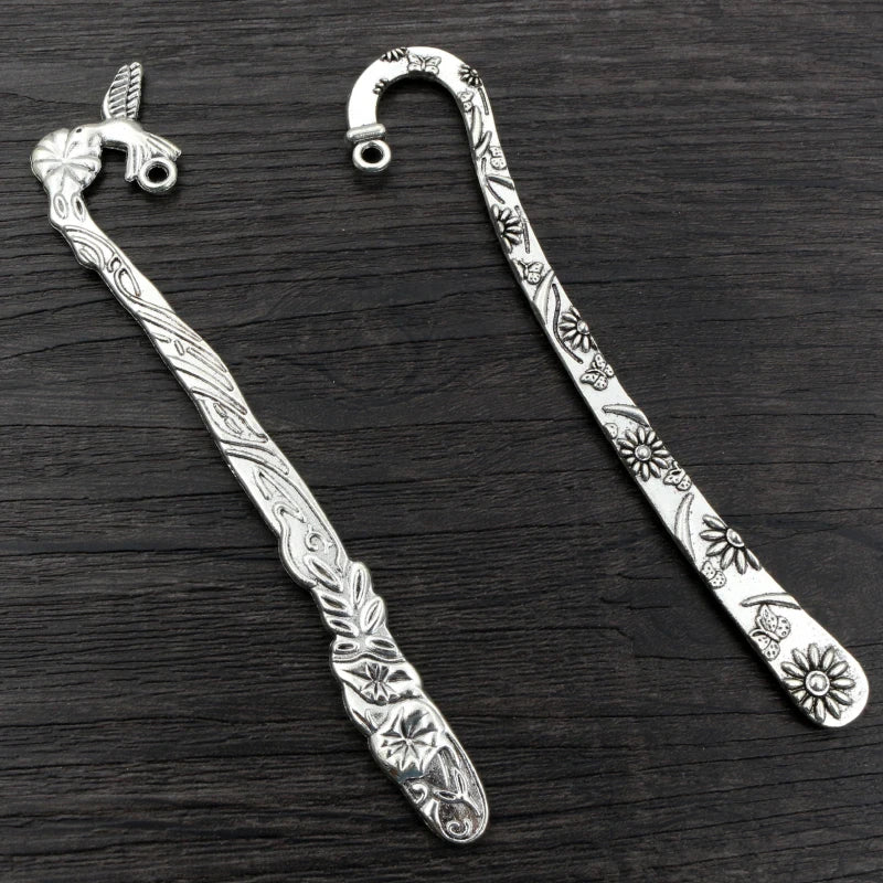 5pcs Vintage Flower Bookmark Charms Antique Silver Plated DIY Zinc Alloy Charms