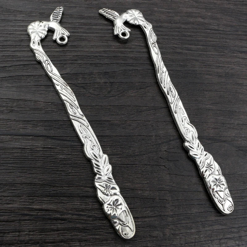 5pcs Vintage Flower Bookmark Charms Antique Silver Plated DIY Zinc Alloy Charms