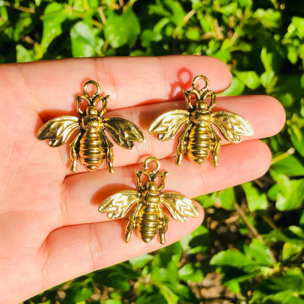 5pcs Small Bee Charm Bling Pendant for Jewelry Making
