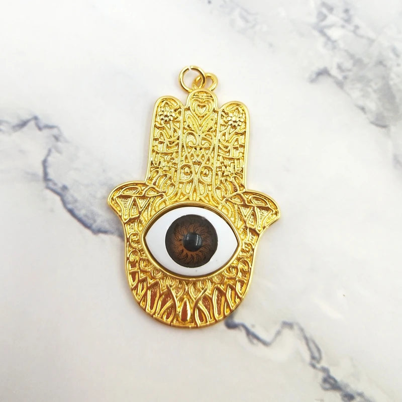 Vintage Hamsa Hand Eyeball Pendant Evil Eye Luck Halloween Jewelry