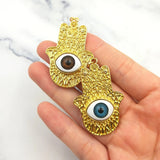 Vintage Hamsa Hand Eyeball Pendant Evil Eye Luck Halloween Jewelry