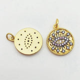 5pcs Evil Eye Pendant Pink Zircon Coin Charms for DIY Necklace