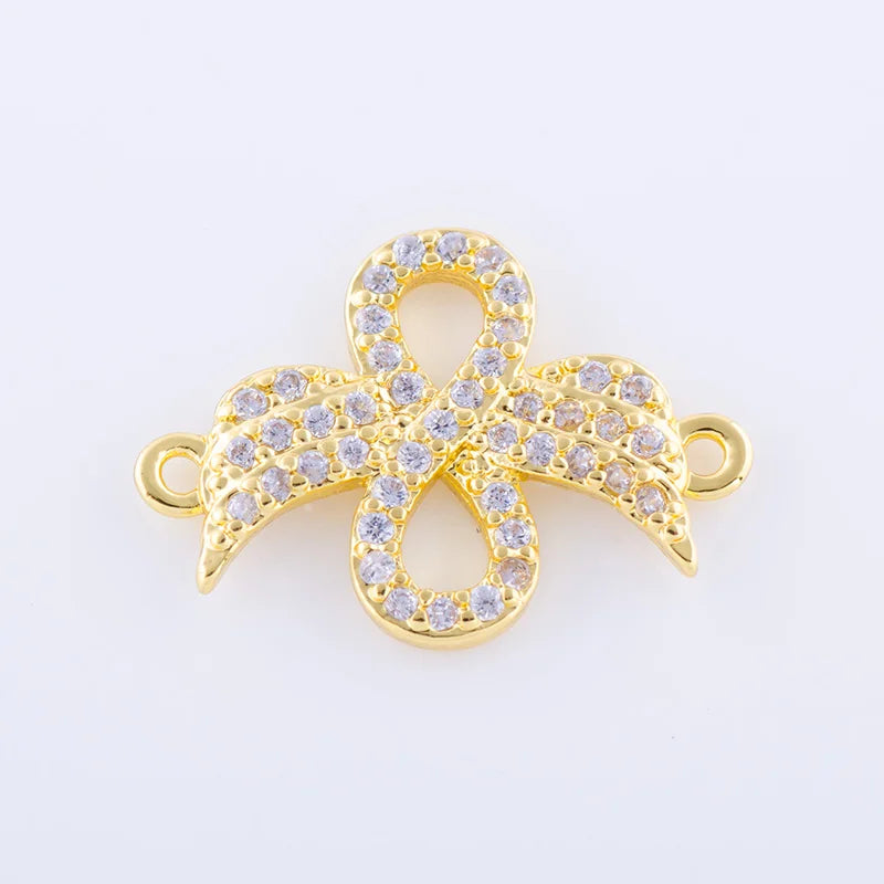 5pcs Vintage Zircon Wings Charms Copper Micro Pave Initial Charms
