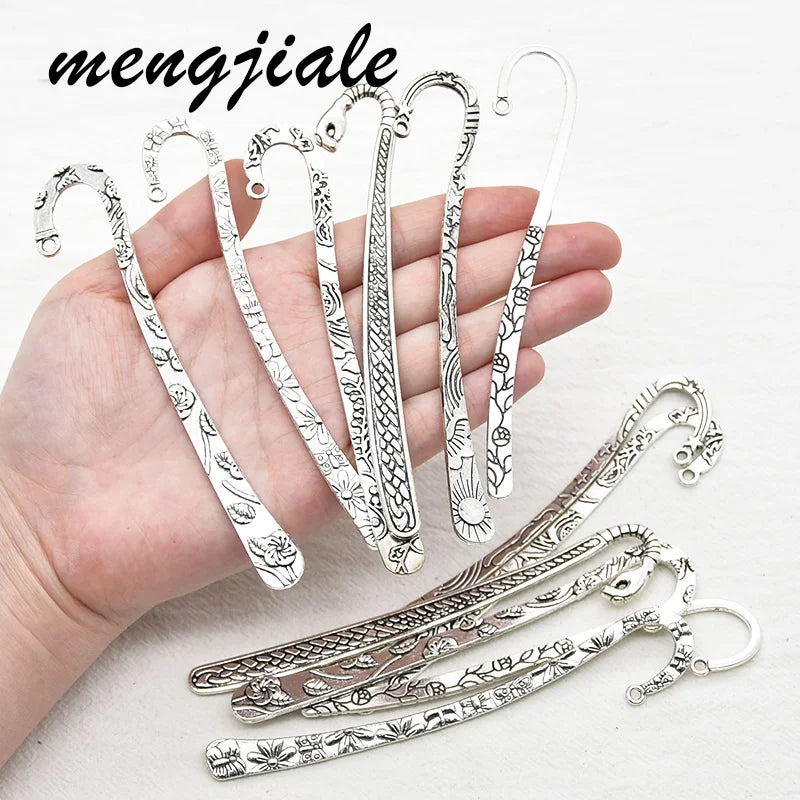 5pcs Antique Silver Bookmark Charms for DIY Jewelry Making