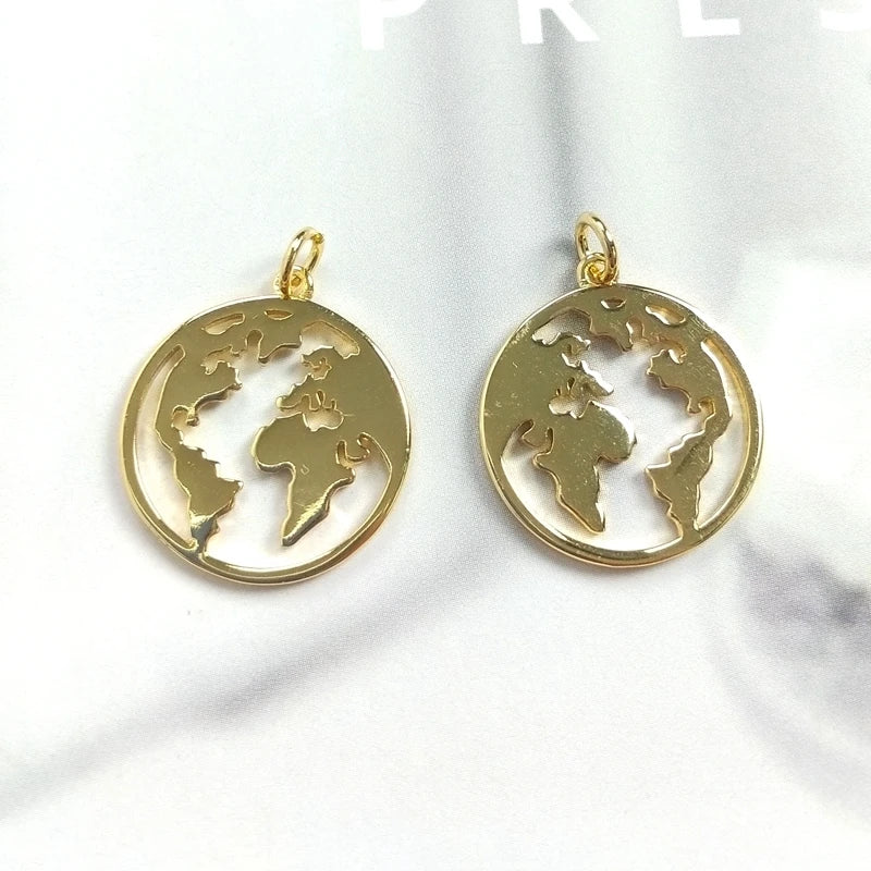 5pcs Round Copper Map Plated Pendant Charms Jewelry For Men Women Couple