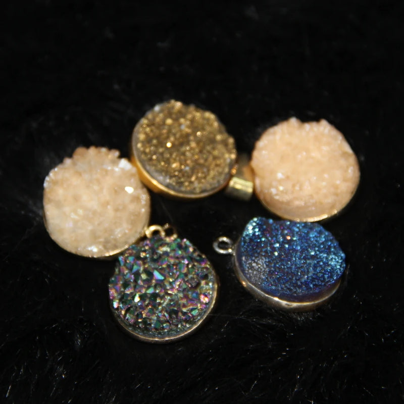 5pcs Women Druzy Stone Pendants Dyed Rainbow Geode Drusy Pendant Quartz Druzy