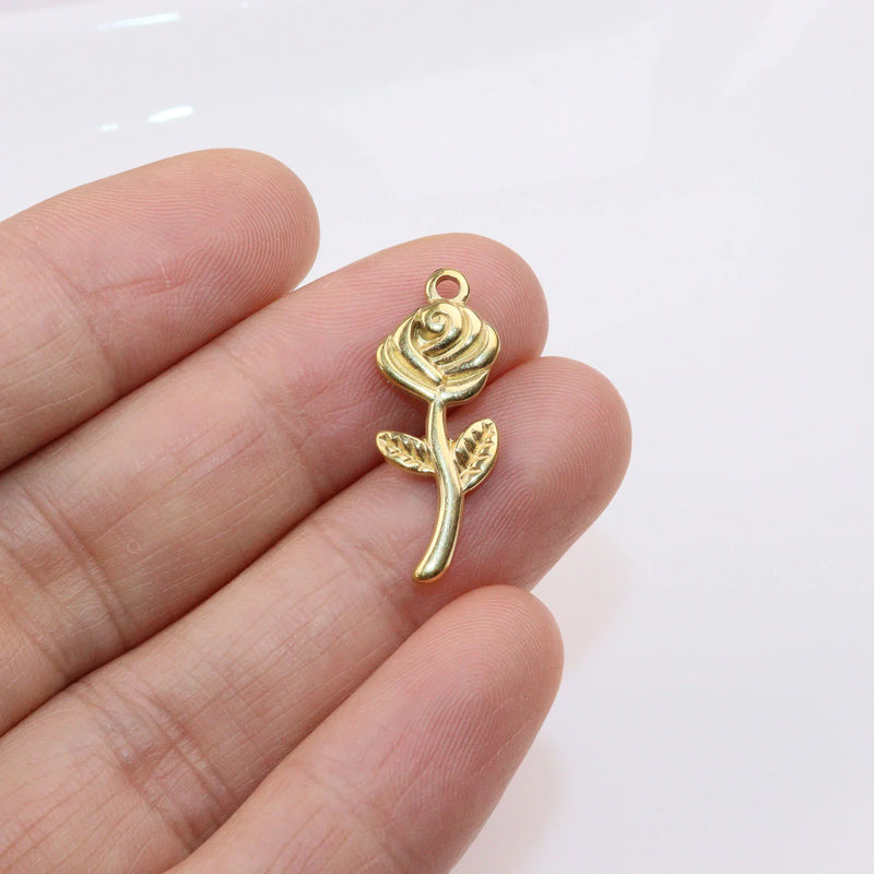 5pcs Wholesale Stainless Steel Rose Flower Charms Pendant