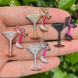 5pcs High Heels Cup Pendant Charms Zirconia Pave for Jewelry DIY