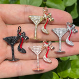 5pcs High Heels Cup Pendant Charms Zirconia Pave for Jewelry DIY