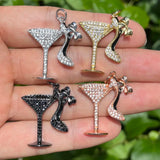 5pcs High Heels Cup Pendant Charms Zirconia Pave for Jewelry DIY
