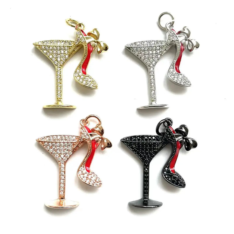 5pcs High Heels Cup Pendant Charms Zirconia Pave for Jewelry DIY