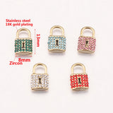 5pcs Zircon Crystal Charms Love Lock Key Pendant DIY Necklace Bracelet