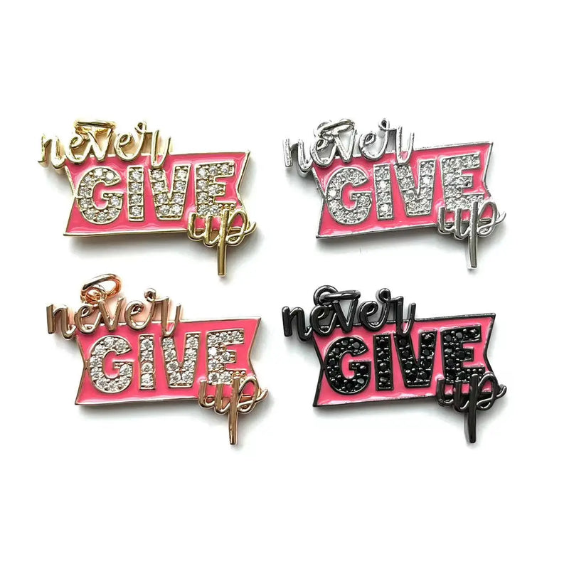 5pcs Zirconia Enamel Never Give Up Charms Pendant Bracelets for Gift