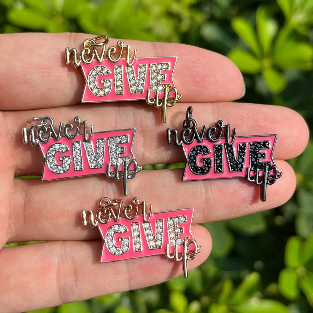 5pcs Zirconia Enamel Never Give Up Charms Pendant Bracelets for Gift