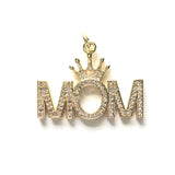 5pcs Zirconia Pave Crown Mom Charms for Women Bracelet Necklace