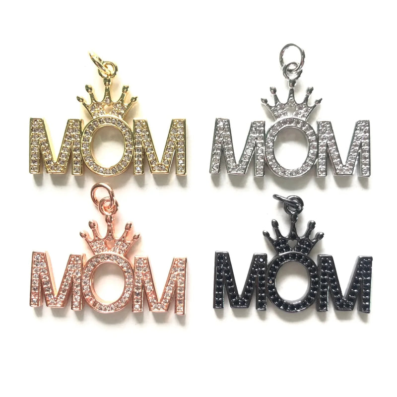 5pcs Zirconia Pave Crown Mom Charms for Women Bracelet Necklace