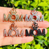 5pcs Zirconia Pave Crown Mom Charms for Women Bracelet Necklace