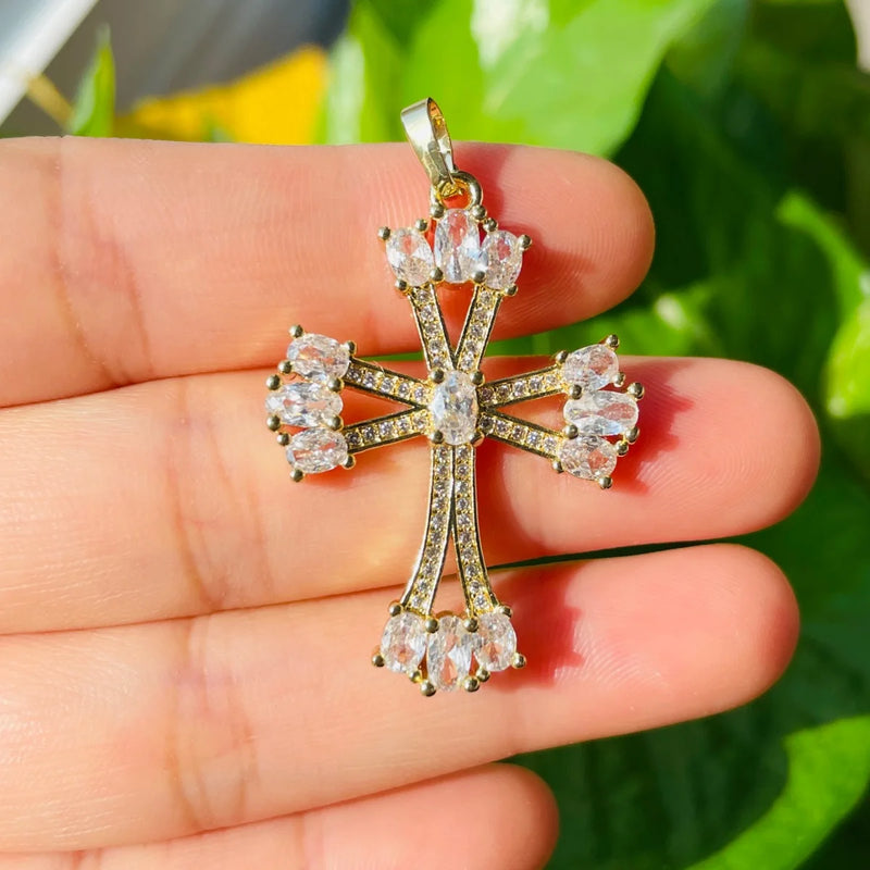 Zirconia Pave Cross Charm Gold-Plate Pendant Bracelet Necklace