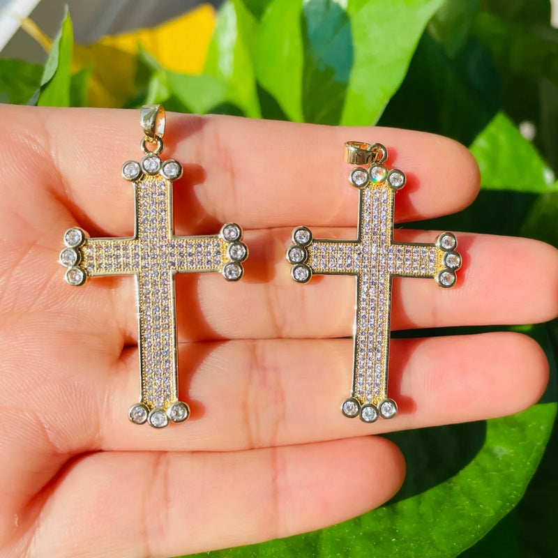 Zirconia Pave Cross Charm Gold-Plate Pendant Jewelry Accessory