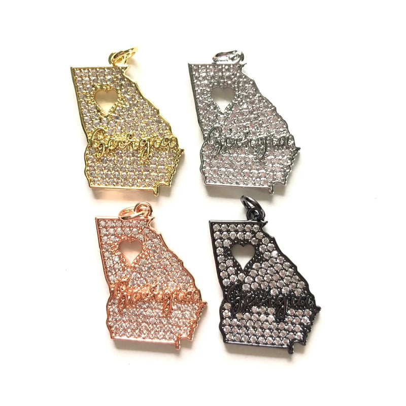 5pcs Zirconia Paved Love Georgia State Map Charms Pendant