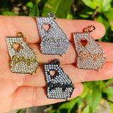 5pcs Zirconia Paved Love Georgia State Map Charms Pendant