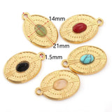 5pcs 18K PVD Plated Stainless Steel Oval Natural Stone Pendant