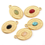 5pcs 18K PVD Plated Stainless Steel Oval Natural Stone Pendant