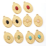 5pcs 18K PVD Plated Stainless Steel Oval Natural Stone Pendant