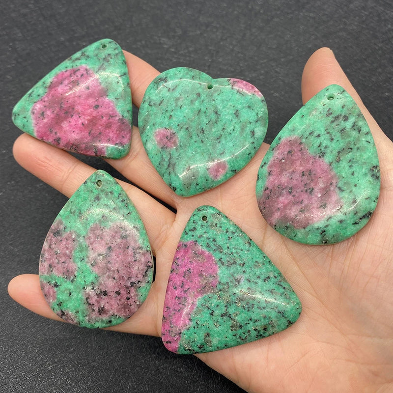 5pcs Green Agate Pendant Set Semi-Precious Stone DIY Jewelry