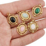 5pcs Retro Oval Gemstone Necklace Pendant DIY Earring Pendant