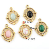 5pcs Retro Oval Gemstone Necklace Pendant DIY Earring Pendant