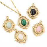5pcs Retro Oval Gemstone Necklace Pendant DIY Earring Pendant